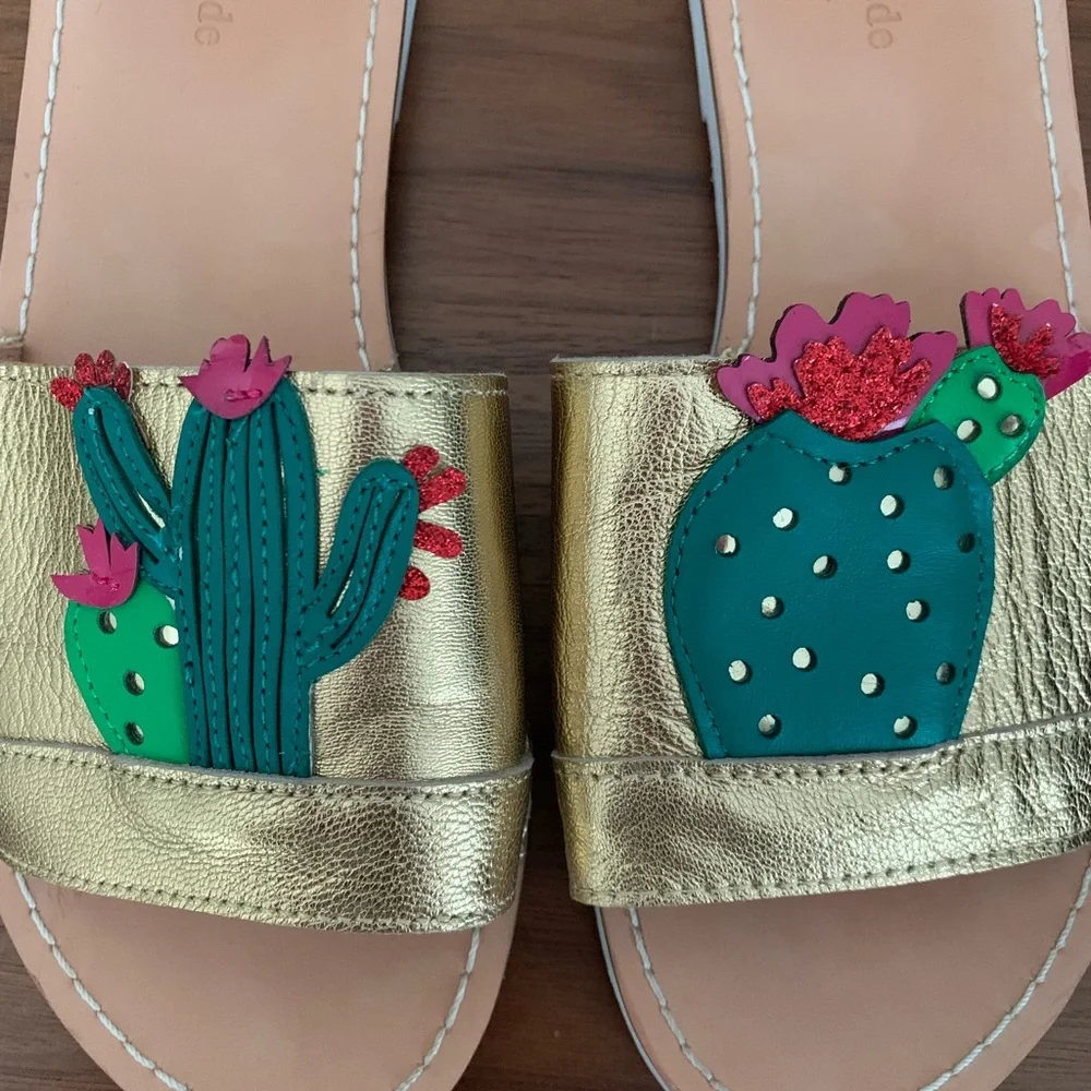 Kate Spade Cactus Gold Slides-EUC Size 8 - Picture 2 of 4